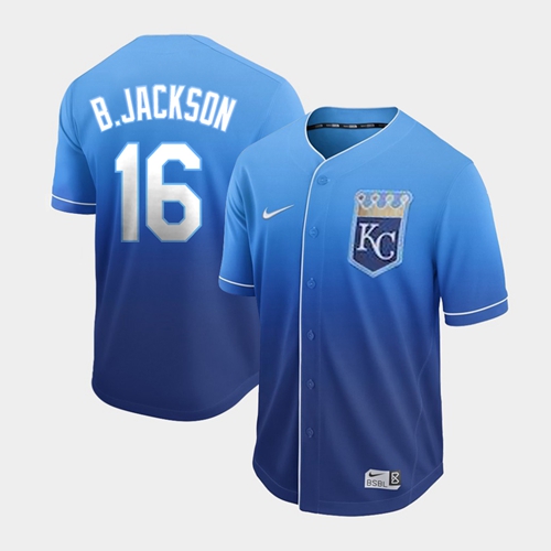 Kansas City Royals #16 Bo Jackson Royal Fade Authentic Stitched Jersey Men's