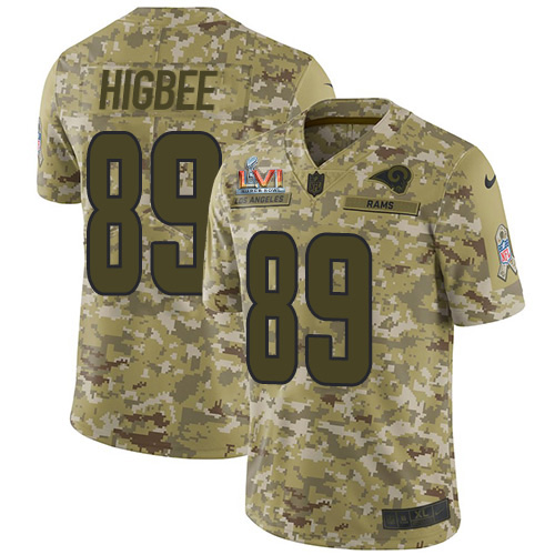 Los Angeles Rams #89 Tyler Higbee Camo Super Bowl LVI Patch Youth Stitched Limited 2018 Salute To Service Jersey Youth