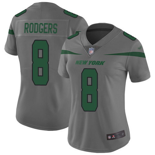Jets #8 Aaron Rodgers Gray Women's Stitched Limited Inverted Legend Jersey