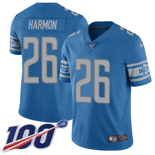 Detroit Lions #26 Duron Harmon Blue Team Color Youth Stitched 100th Season Vapor Untouchable Limited Jersey Youth