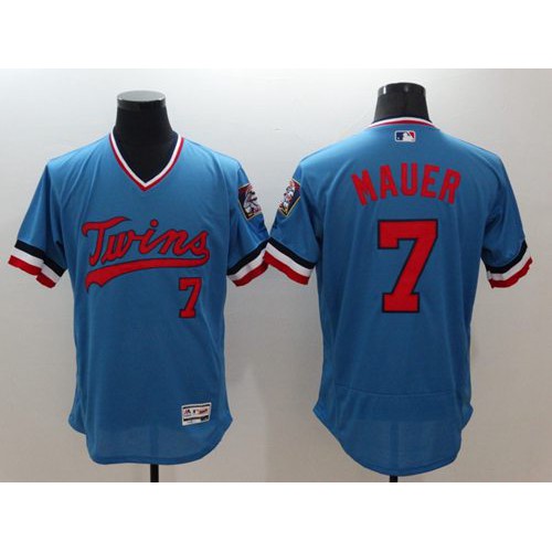 Minnesota Twins #7 Joe Mauer Light Blue Flexbase Authentic Collection Cooperstown Stitched Jersey Men's