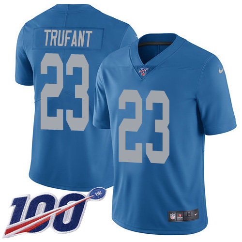 Detroit Lions #23 Desmond Trufant Blue Throwback Youth Stitched 100th Season Vapor Untouchable Limited Jersey Youth