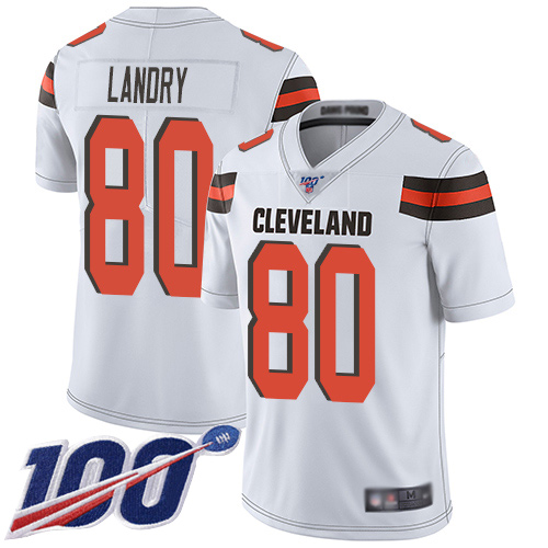 Browns #80 Jarvis Landry White Men's Stitched 100th Season Vapor Limited Jersey