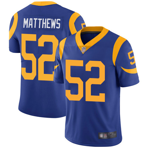 Los Angeles Rams #52 Clay Matthews Royal Blue Alternate Youth Stitched Vapor Untouchable Limited Jersey Youth
