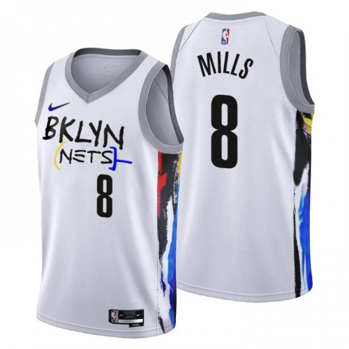 Brooklyn Nets #8 Patty Mills Mens 2022-23 City Edition Jersey - Cherry Blossom White Mens