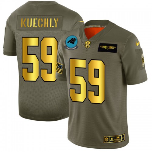 Carolina Carolina Panthers #59 Luke Kuechly Men's Olive Gold 2019 Salute to Service Limited Jersey Men's