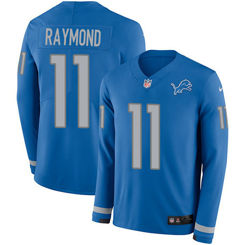 Lions #11 Kalif Raymond Blue Team Color Youth Stitched Limited Therma Long Sleeve Jersey