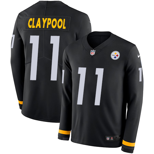 Pittsburgh Steelers #11 Chase Claypool Black Team Color Men's Stitched Limited Therma Long Sleeve Jersey Men's