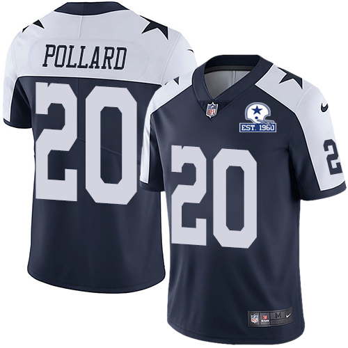 Cowboys #20 Tony Pollard Navy Blue Thanksgiving Men's Stitched With Established In 1960 Patch Vapor Untouchable Limited Throwback Jersey