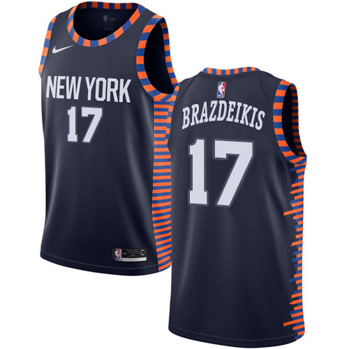 New York Knicks #17 Ignas Brazdeikis Navy Swingman City Edition 2018/19 Jersey Mens