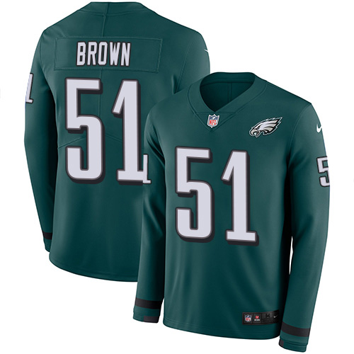 Philadelphia Eagles #51 Zach Brown Midnight Green Team Color Men's Stitched Limited Therma Long Sleeve Jersey Men's
