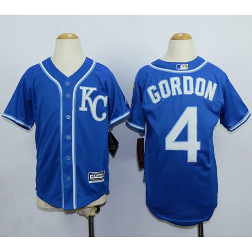 Kansas City Royals #4 Alex Gordon Blue Cool Base Stitched Youth Jersey Youth