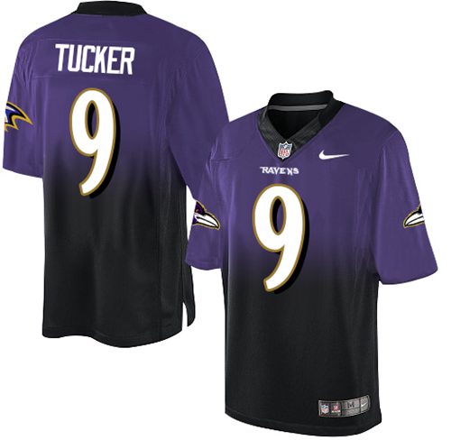 Ravens #9 Justin Tucker Purple/Black Men's Stitched Elite Fadeaway Fashion Jersey