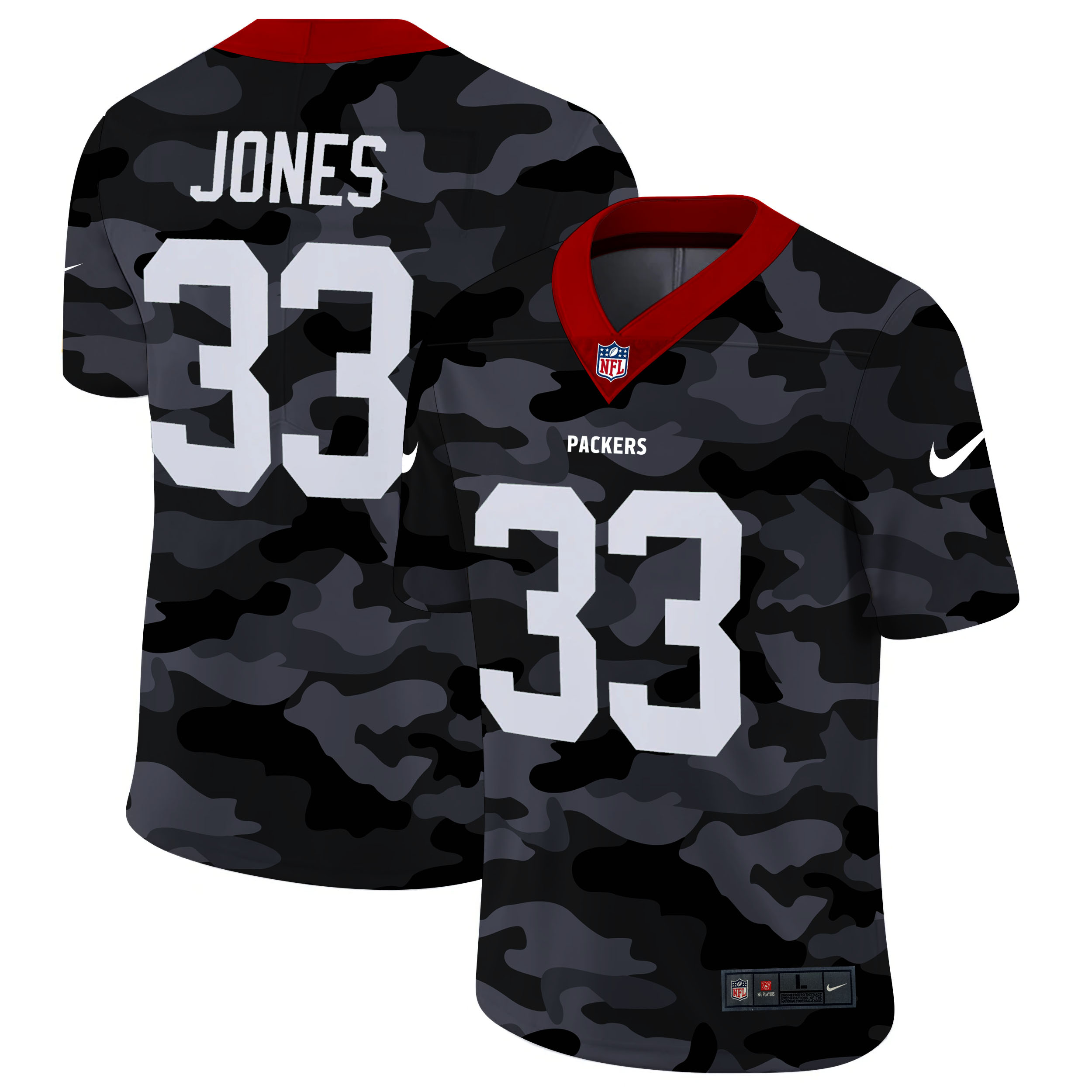 Green Bay Packers #33 Aaron Jones Men's 2020 Black CAMO Vapor Untouchable Limited Stitched Jersey