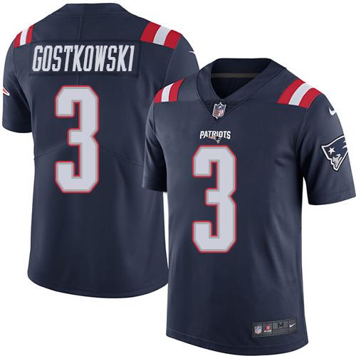New England Patriots #3 Stephen Gostkowski Navy Blue Men's Stitched Limited Rush Jersey Men's