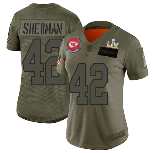Kansas City Chiefs #42 Anthony Sherman Camo Women's Super Bowl LV Bound Stitched Limited 2019 Salute To Service Jersey Womens