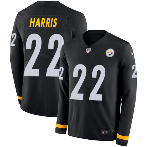 Steelers #22 Najee Harris Black Team Color Youth Stitched Limited Therma Long Sleeve Jersey