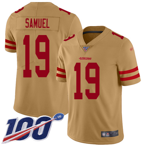 49ers #19 Deebo Samuel Gold Men's Stitched Limited Inverted Legend 100th Season Jersey