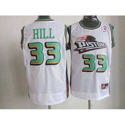 Detroit Pistons #33 Grant Hill White Throwback Stitched Jersey Mens