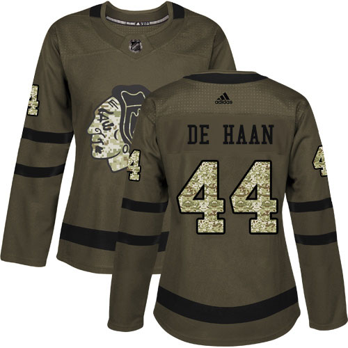 Adidas Chicago Blackhawks #44 Calvin De Haan Green Salute to Service Women's Stitched Jersey Womens
