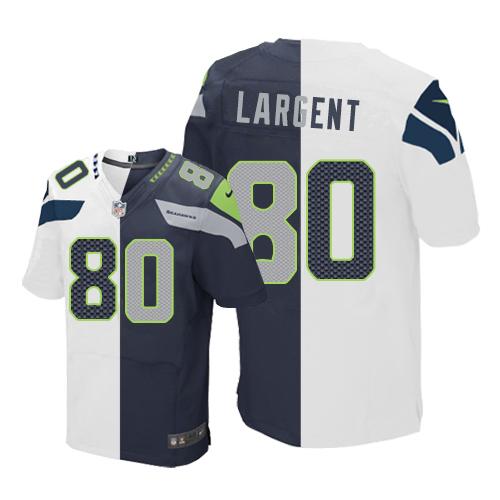 Seahawks #80 Steve Largent White/Steel Blue Men's Stitched Elite Split Jersey