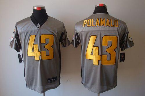 Steelers #43 Troy Polamalu Grey Shadow Men's Stitched Elite Jersey