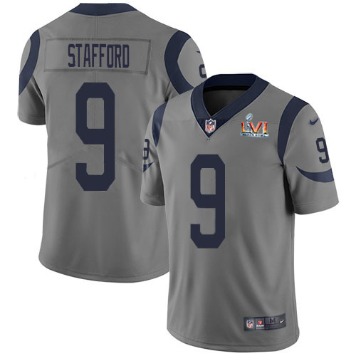 Rams #9 Matthew Stafford Gray Super Bowl LVI Patch Youth Stitched Limited Inverted Legend Jersey