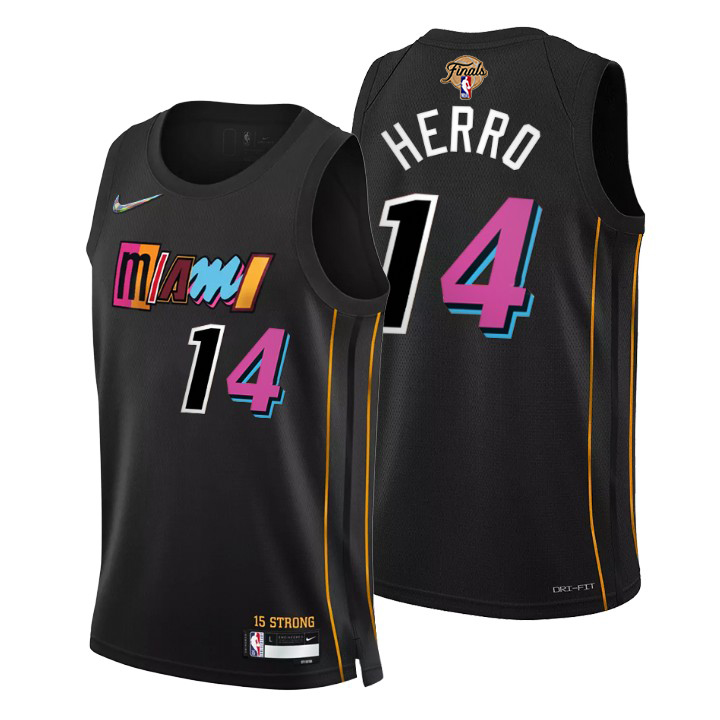 Miami Heat #14 Tyler Herro Black 2023 Finals Patch Swingman Jersey - City Edition