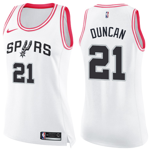 San Antonio Spurs #21 Tim Duncan White/Pink Womens Swingman Fashion Jersey Womens