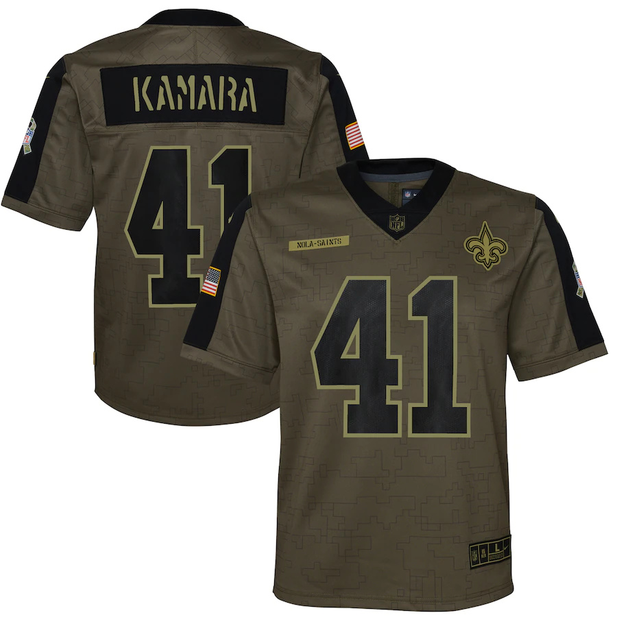 New Orleans Saints #41 Alvin Kamara Olive Youth 2021 Salute To Service Game Jersey