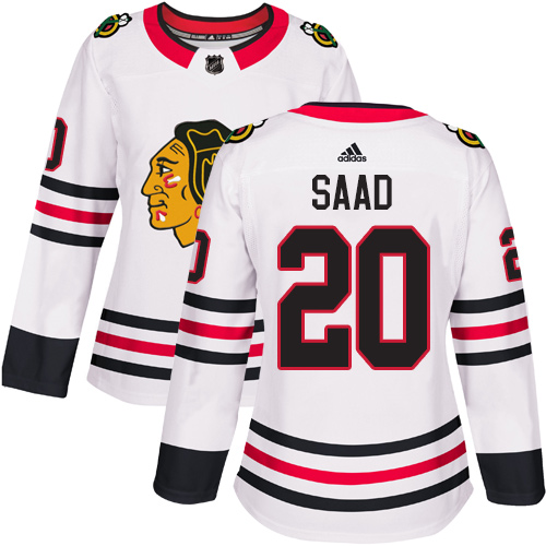 Adidas Chicago Blackhawks #20 Brandon Saad White Road Authentic Women's Stitched Jersey Womens