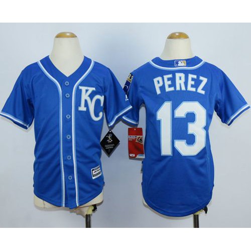 Kansas City Royals #13 Salvador Perez Blue Cool Base Stitched Youth Jersey Youth