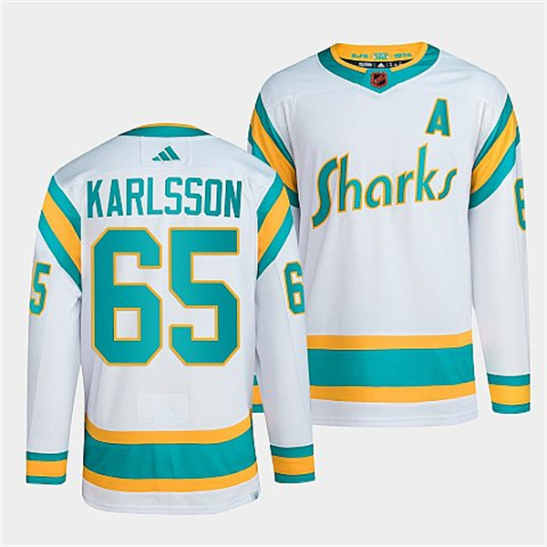 San Jose Sharks #65 Erik Karlsson Men's Adidas Reverse Retro 2.0 Authentic Player Jersey - White