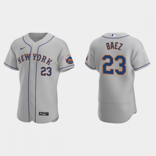 New York New York Mets #23 Javier Baez Men's Gray Authentic Road Jersey Men's