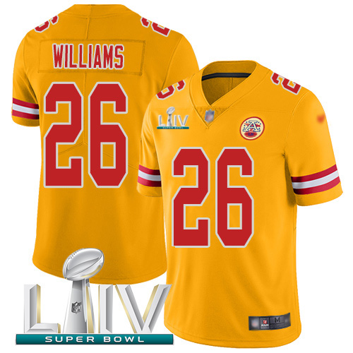 Kansas City Chiefs #26 Damien Williams Gold Super Bowl LIV 2020 Men's Stitched Limited Inverted Legend Jersey Men's