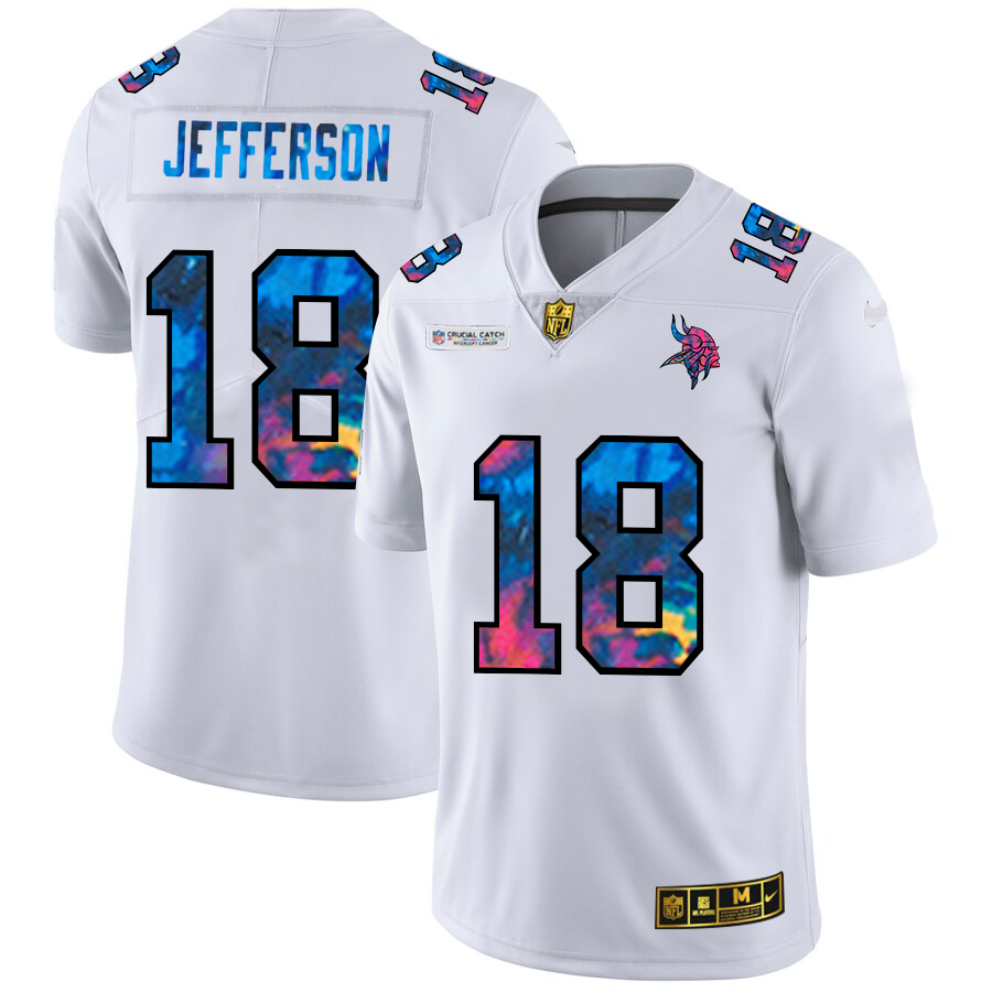 Minnesota Vikings #18 Justin Jefferson Men's White Multi-Color 2020 Crucial Catch Limited Jersey