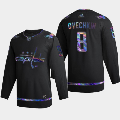 Washington Washington Capitals #8 Alexander Ovechkin Men's Iridescent Holographic Collection Jersey - Black Men's