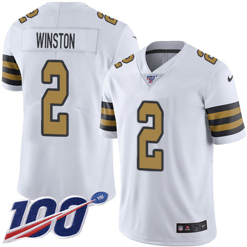 New Orleans Saints #2 Jameis Winston White Men's Stitched Limited Rush 100th Season Jersey Men's