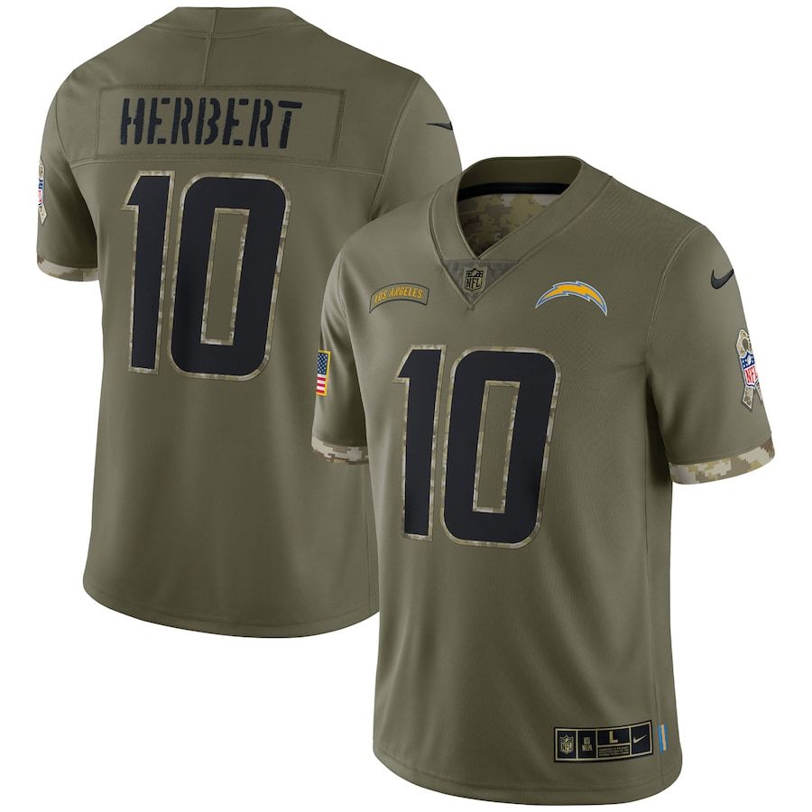 Los Angeles Chargers #10 Justin Herbert Men's 2022 Salute To Service Limited Jersey - Olive
