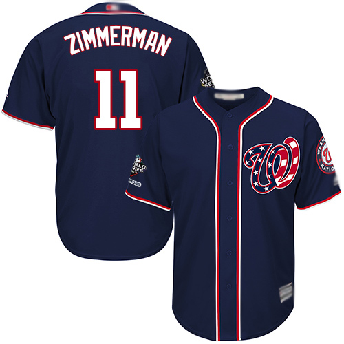 Washington Nationals #11 Ryan Zimmerman Navy Blue Cool Base 2019 World Series Champions Stitched Youth Jersey Youth