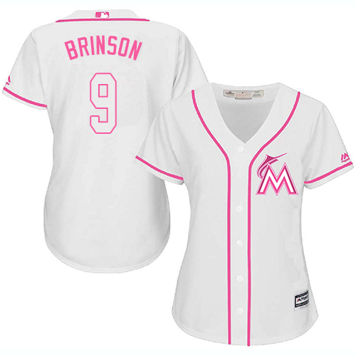 Miami Marlins #9 Lewis Brinson White/Pink Fashion Women's Stitched Jersey Womens