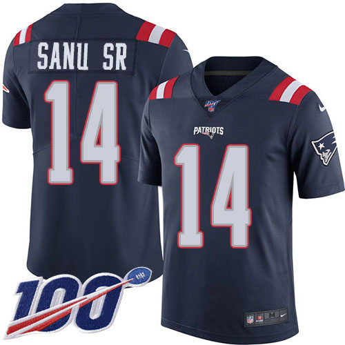 New England Patriots #14 Mohamed Sanu Sr Navy Blue Men's Stitched Limited Rush 100th Season Jersey Men's