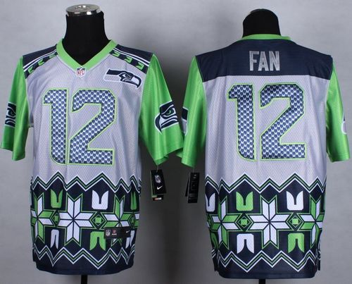Seahawks #12 Fan Grey Men's Stitched Elite Noble Fashion Jersey