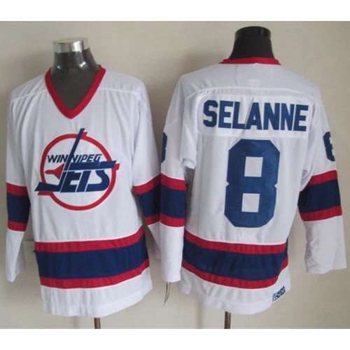Winnipeg Jets #8 Teemu Selanne White CCM Throwback Stitched Jersey Men's
