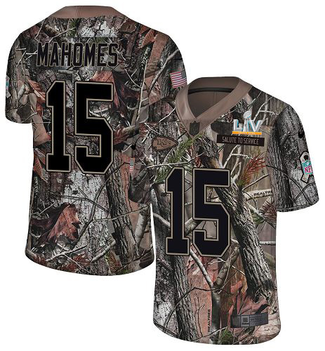 Chiefs #15 Patrick Mahomes Camo Youth Super Bowl LV Bound Stitched Limited Rush Realtree Jersey