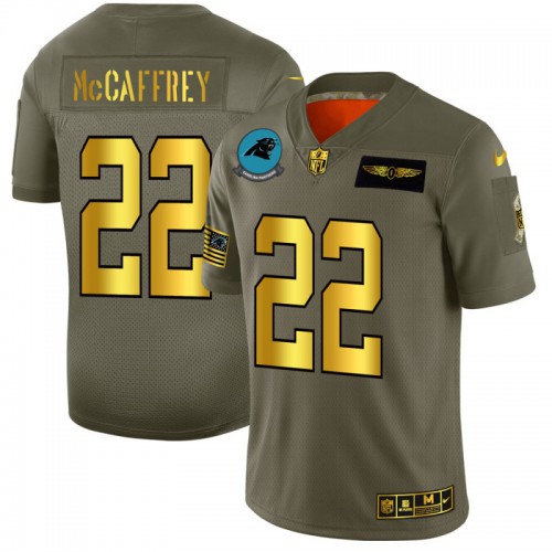 Carolina Carolina Panthers #22 Christian McCaffrey Men's Olive Gold 2019 Salute to Service Limited Jersey Men's