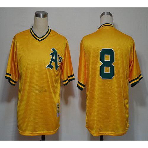 Mitchell And Ness Oakland Athletics #8 Joe Morgan Yellow Stitched Jersey Men's
