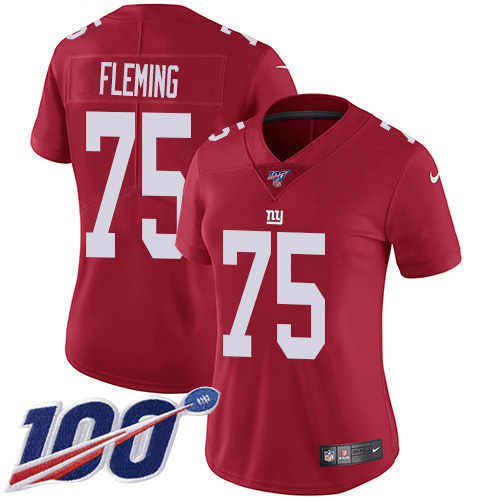 New York Giants #75 Cameron Fleming Red Alternate Women's Stitched 100th Season Vapor Untouchable Limited Jersey Womens