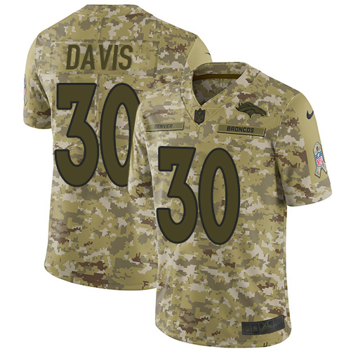 Denver Broncos #30 Terrell Davis Camo Youth Stitched Limited 2018 Salute to Service Jersey Youth