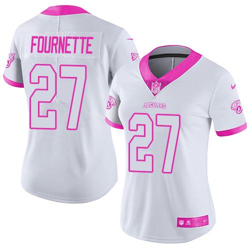 Jaguars #27 Leonard Fournette White/Pink Women's Stitched Limited Rush Fashion Jersey